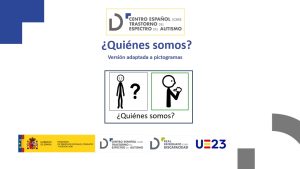 Imagen en la vemos dos pictogramas que traducen la frase "Quiénes somos". Es la portada del documento de la web del Centro de Autismo en pictogramas.
